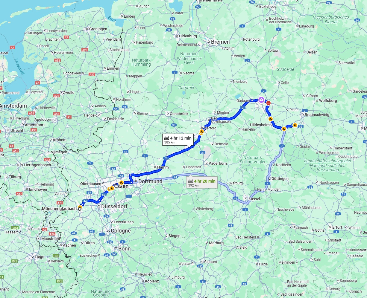 Anreise von Mönchengladbach Zu Salzgitter Über via A2