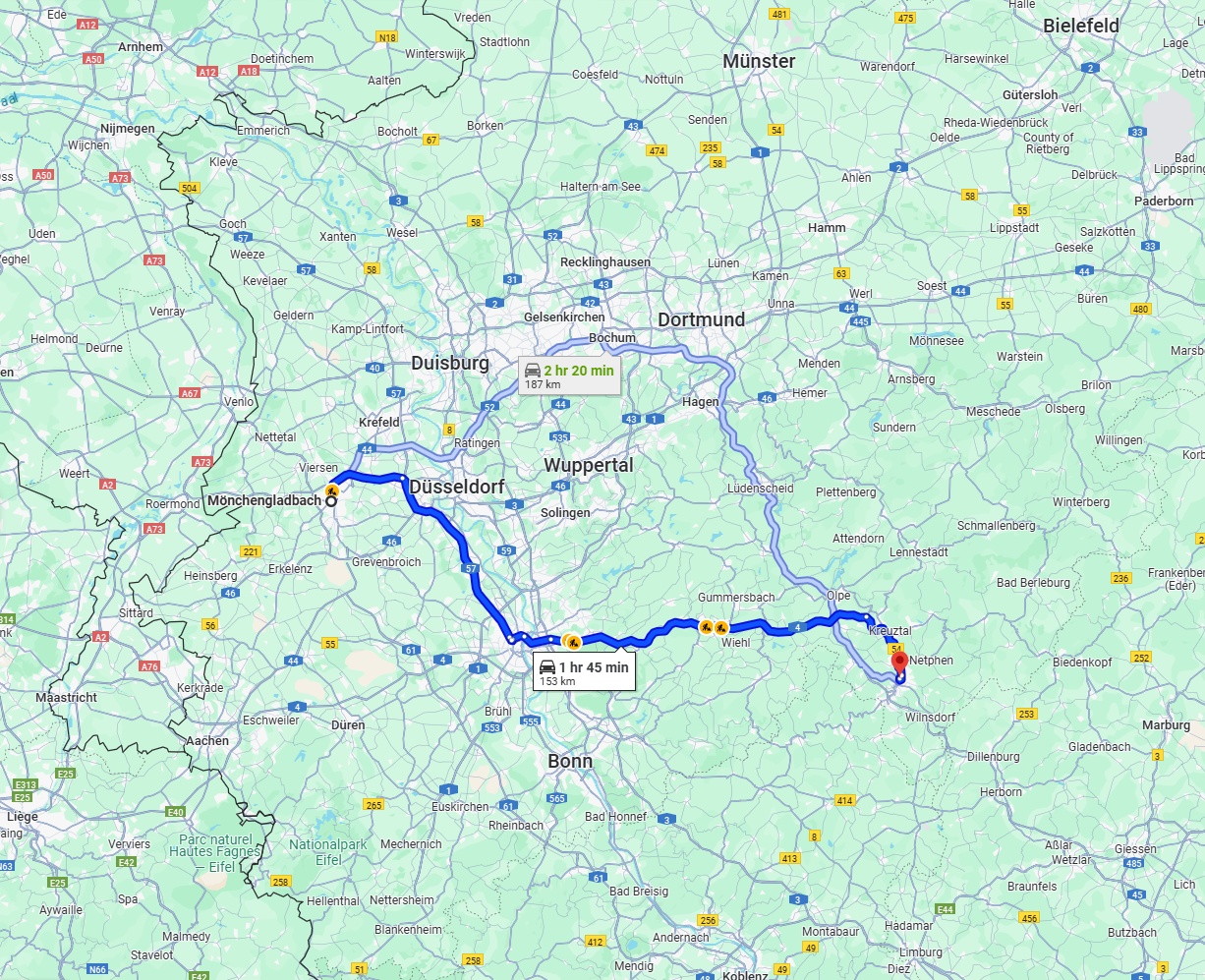 Anreise von Mönchengladbach Zu Siegen Über via A57 and A4