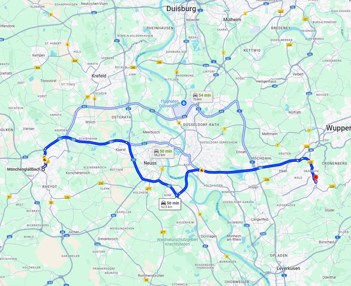 Anreise von Mönchengladbach Zu Solingen Über via A46