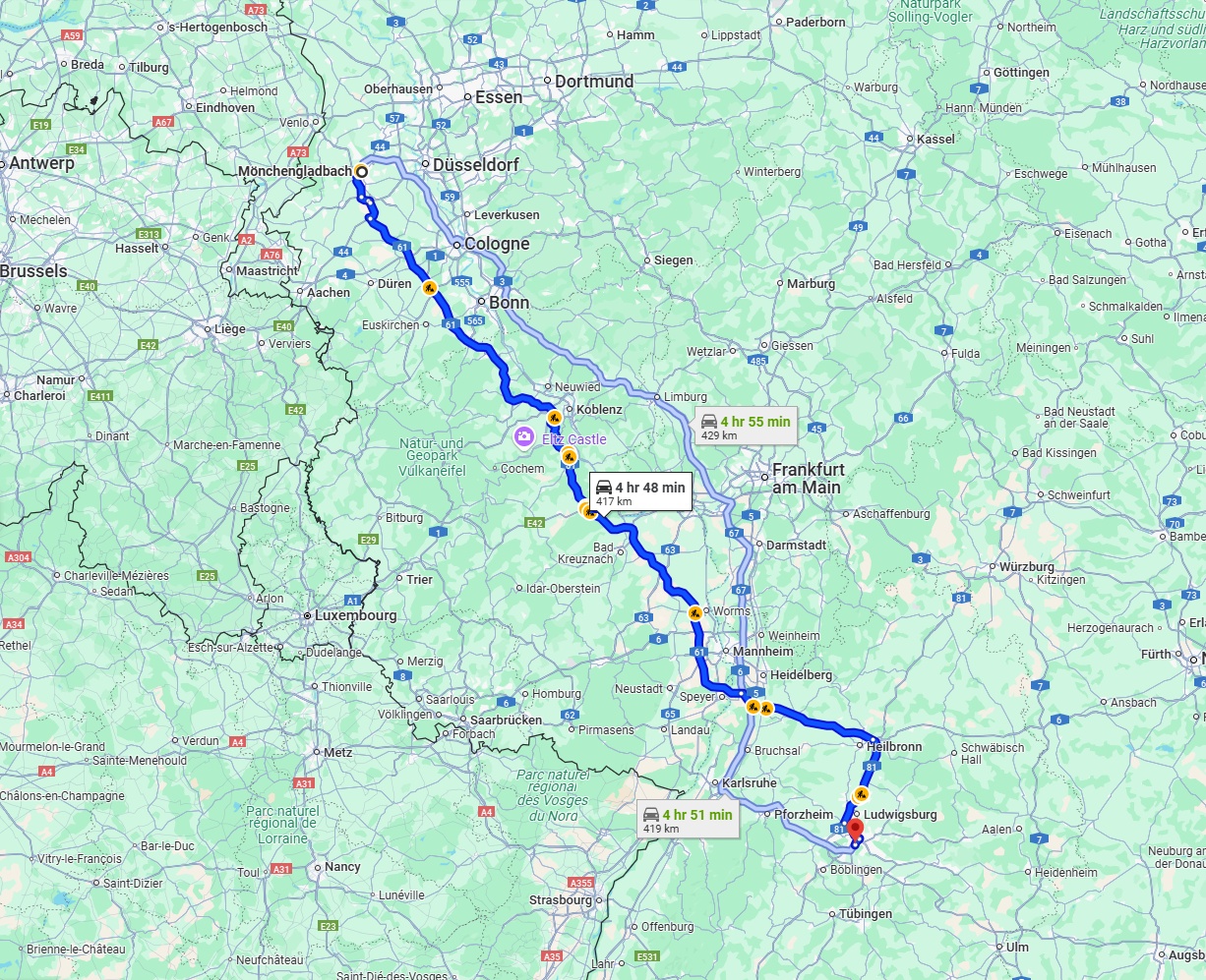 Anreise von Mönchengladbach Zu Stuttgart Über via A61