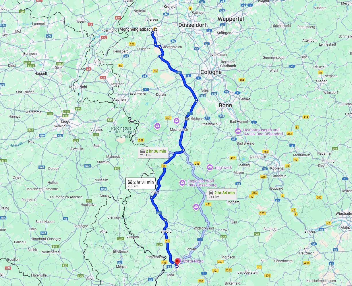 Anreise von Mönchengladbach Zu Trier Über via B51