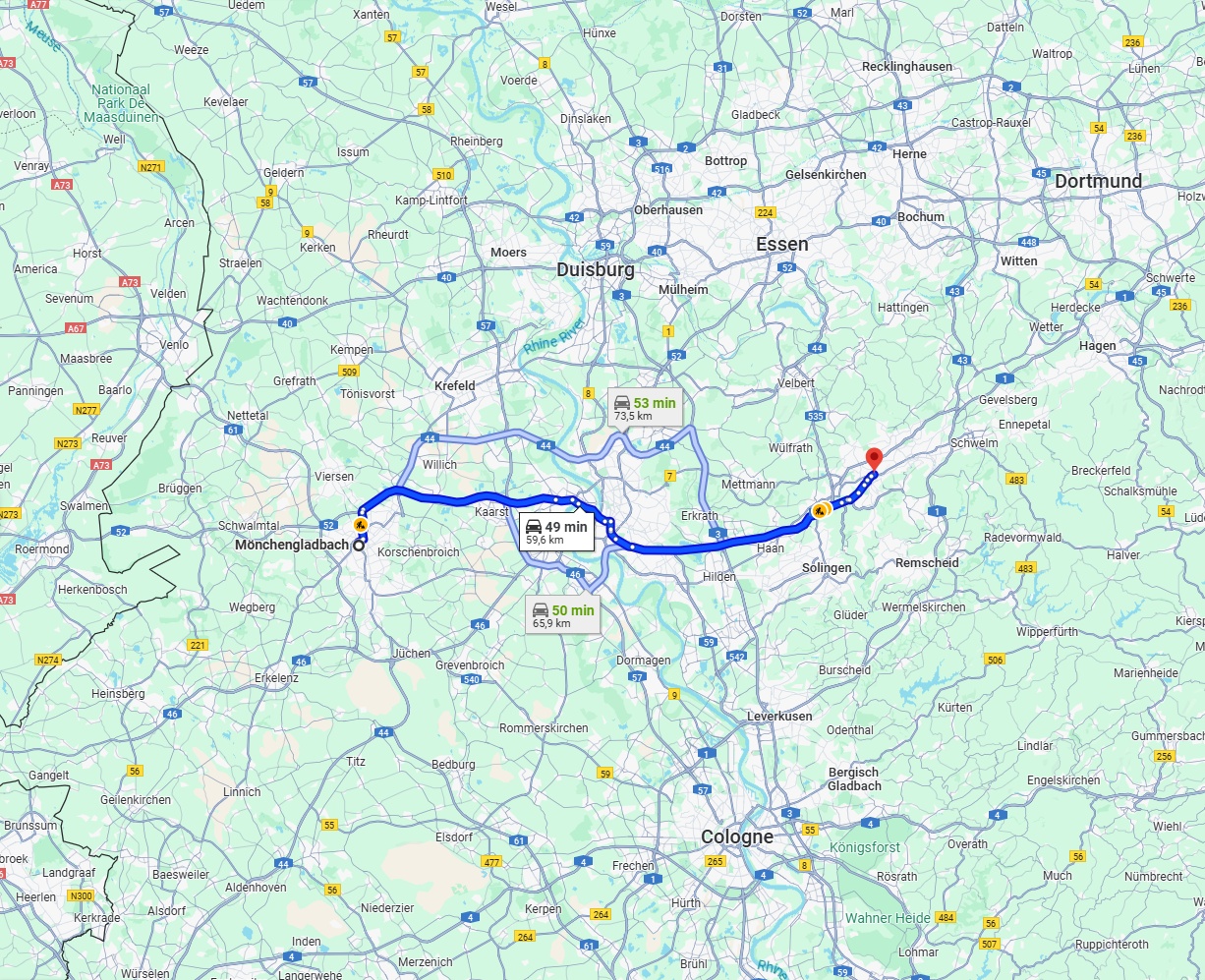 Anreise von Mönchengladbach Zu Wuppertal Über via A52 and A46