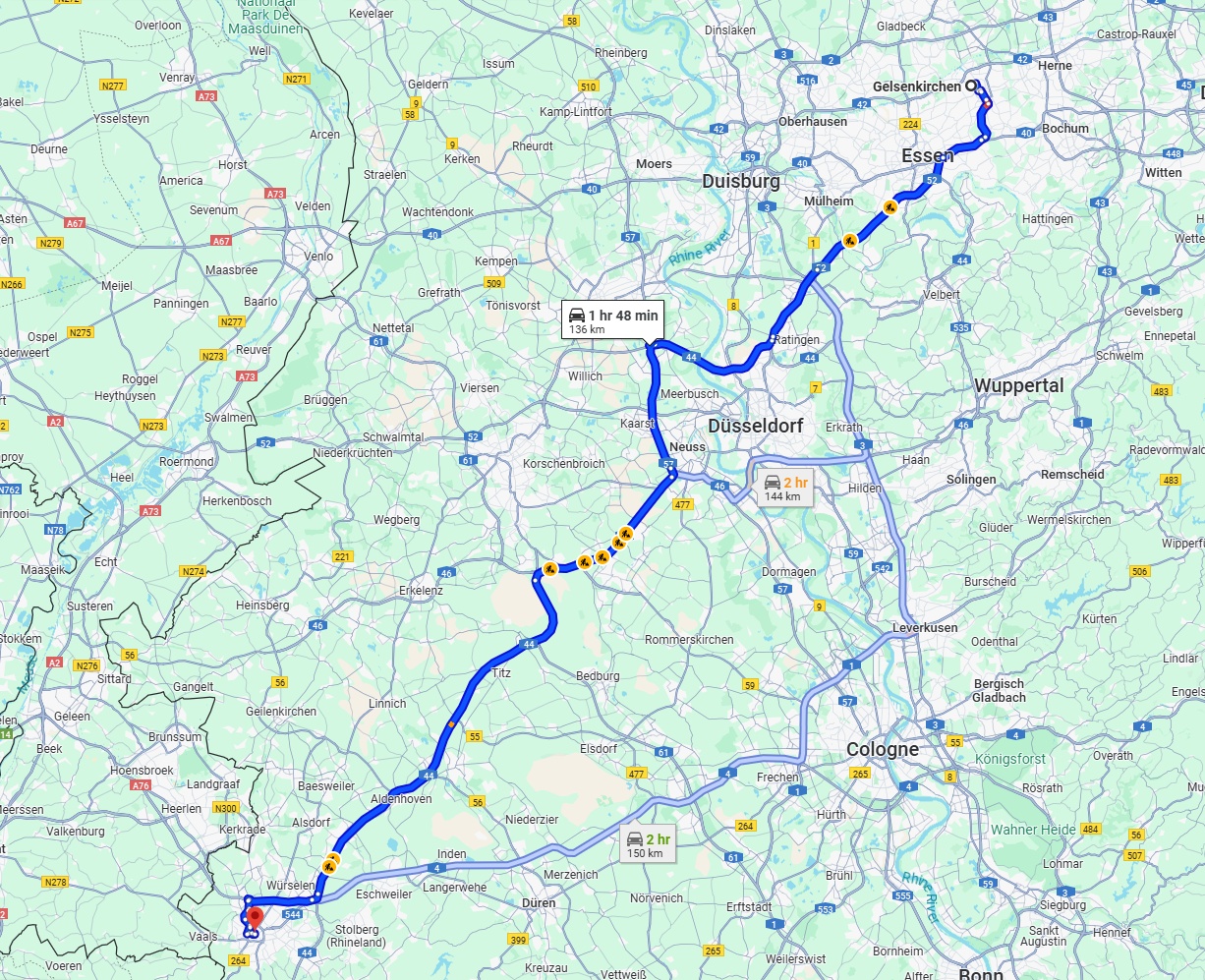 Anreise von Gelsenkirchen Zu Aachen Über via A44