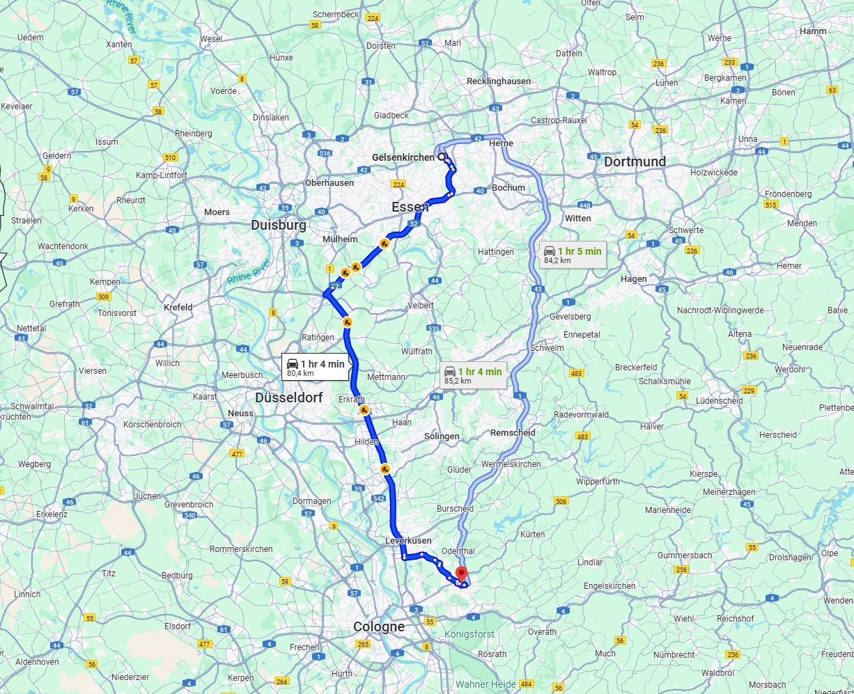 Anreise von Gelsenkirchen Zu Bergisch Gladbach Über via A3