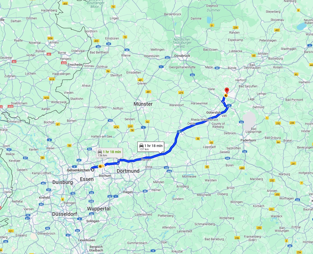 Anreise von Gelsenkirchen Zu Bielefeld Über via A2
