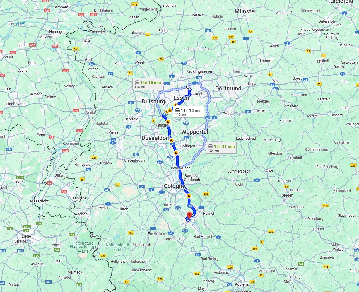 Anreise von Gelsenkirchen Zu Bonn Über via A3