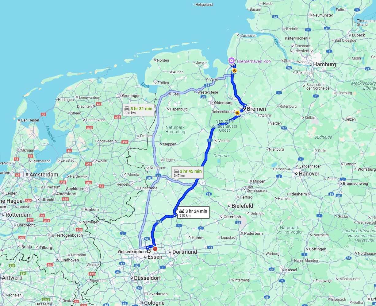 Anreise von Gelsenkirchen Zu Bremerhaven Über via A1