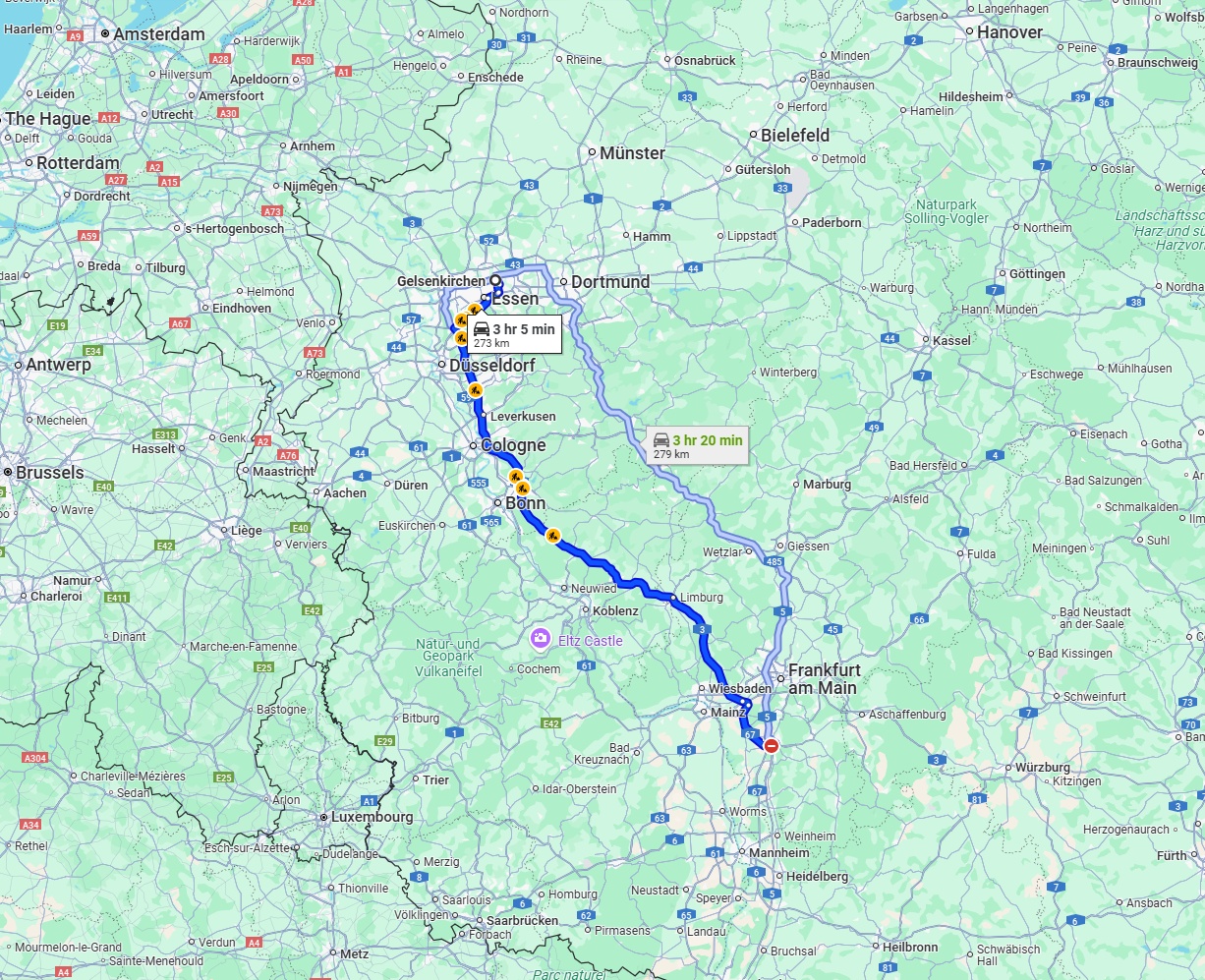 Anreise von Gelsenkirchen Zu Darmstadt Über via A3