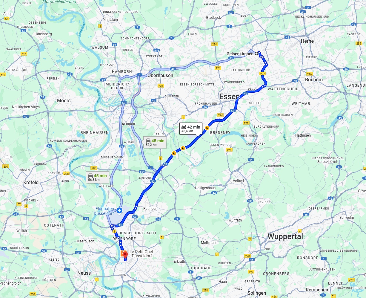 Anreise von Gelsenkirchen Zu Düsseldorf Über via A52