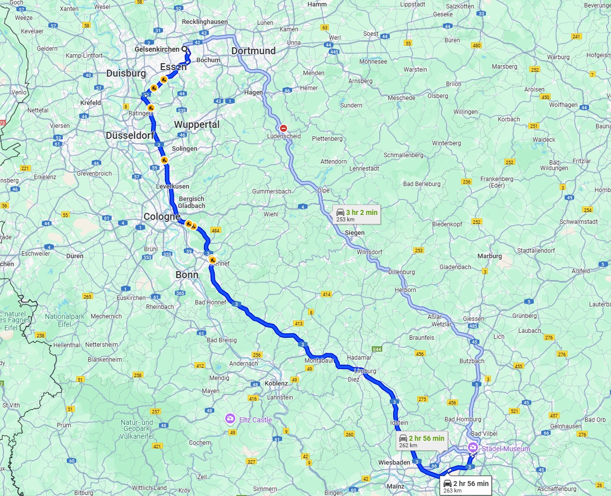 Anreise von Gelsenkirchen Zu Frankfurt am Main Über via A3