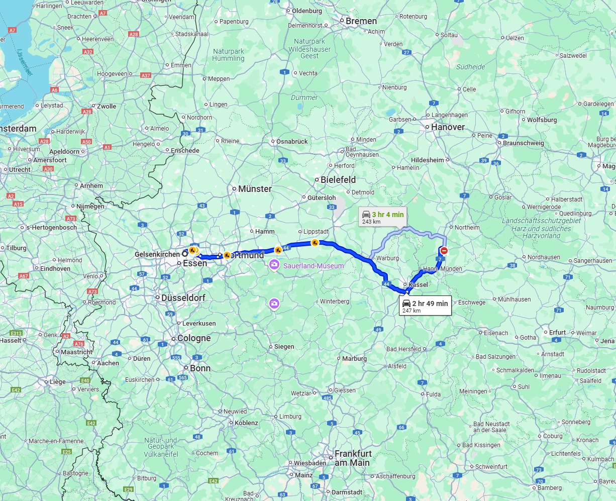 Anreise von Gelsenkirchen Zu Göttingen Über via A44