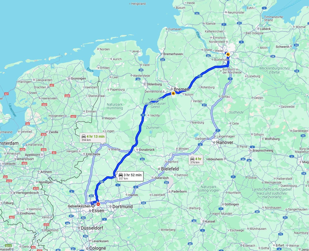 Anreise von Gelsenkirchen Zu Hamburg Über via A1