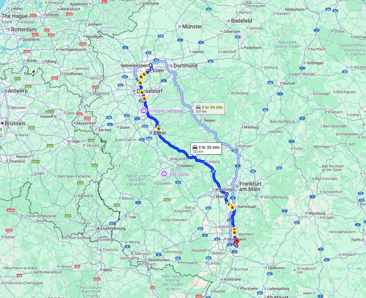 Anreise von Gelsenkirchen Zu Heidelberg Über via A3