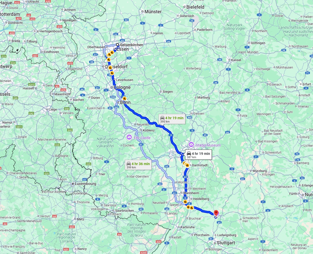 Anreise von Gelsenkirchen Zu Heilbronn Über via A3