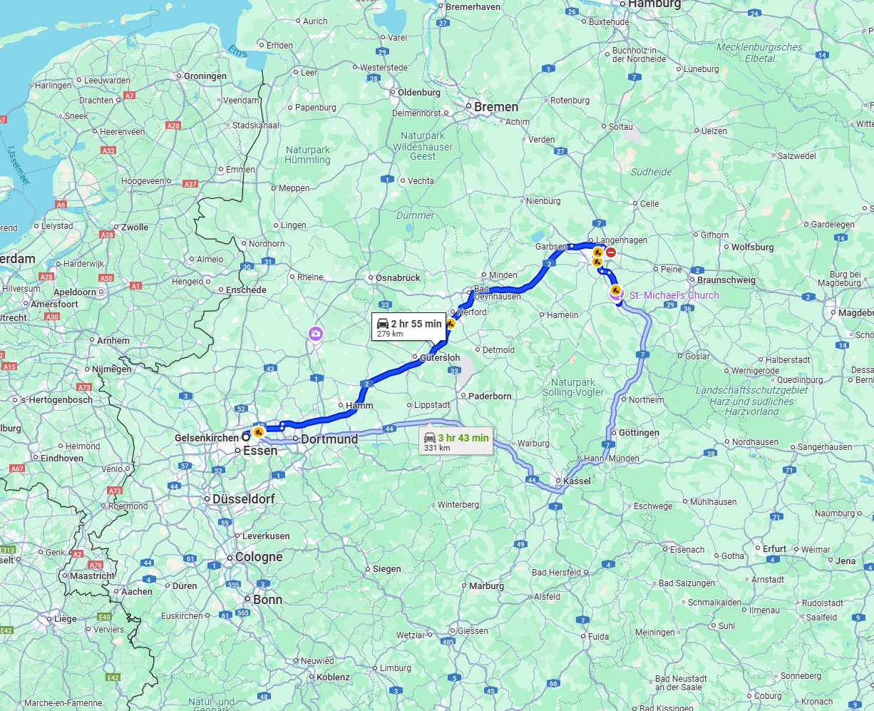 Anreise von Gelsenkirchen Zu Hildesheim Über via A2