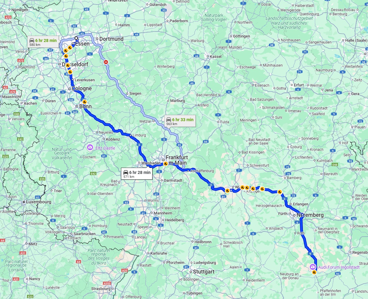 Anreise von Gelsenkirchen Zu Ingolstadt Über via A3