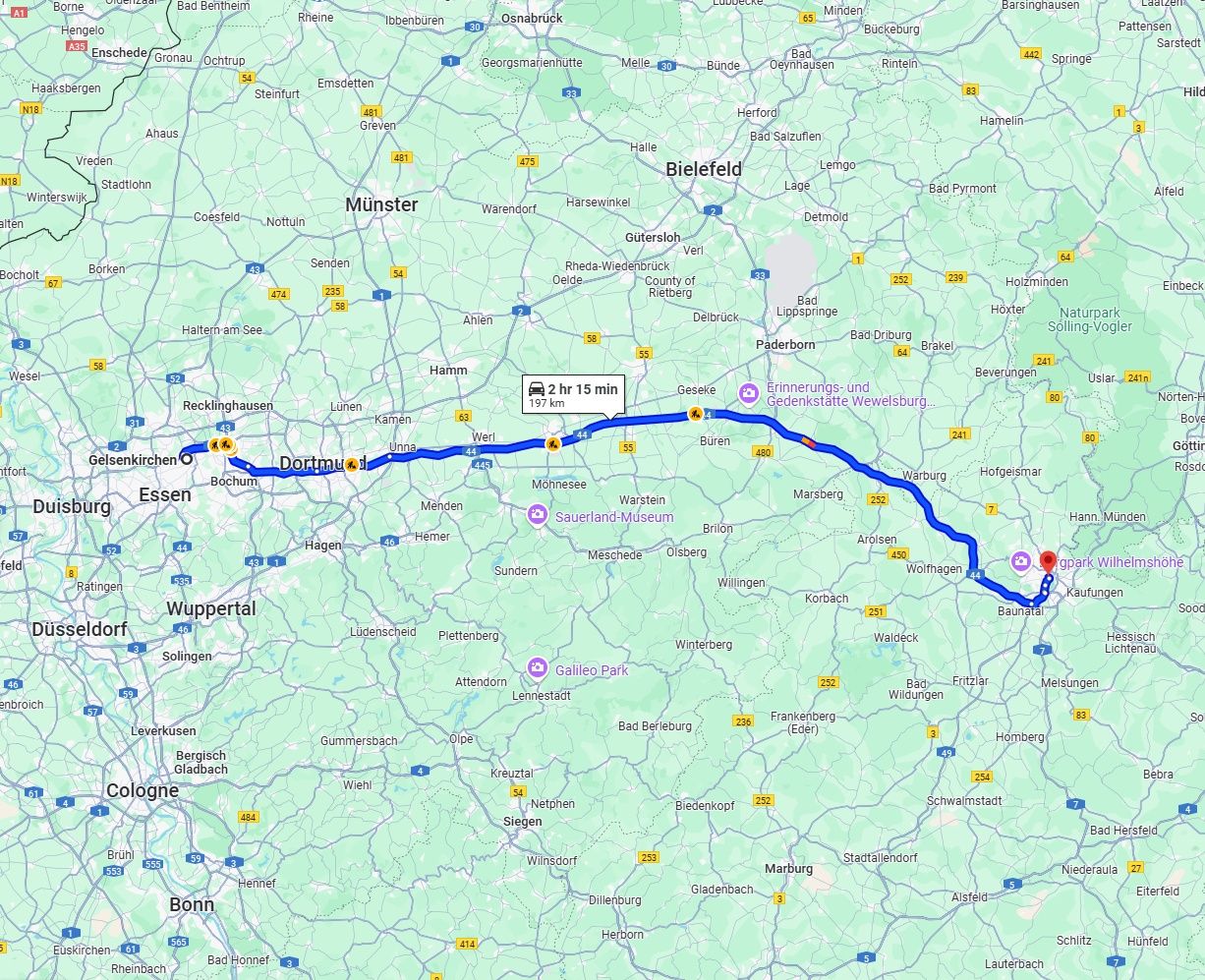 Anreise von Gelsenkirchen Zu Kassel Über via A44