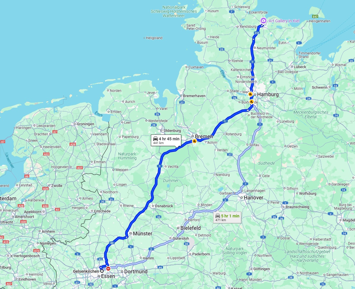 Anreise von Gelsenkirchen Zu Kiel Über via A1