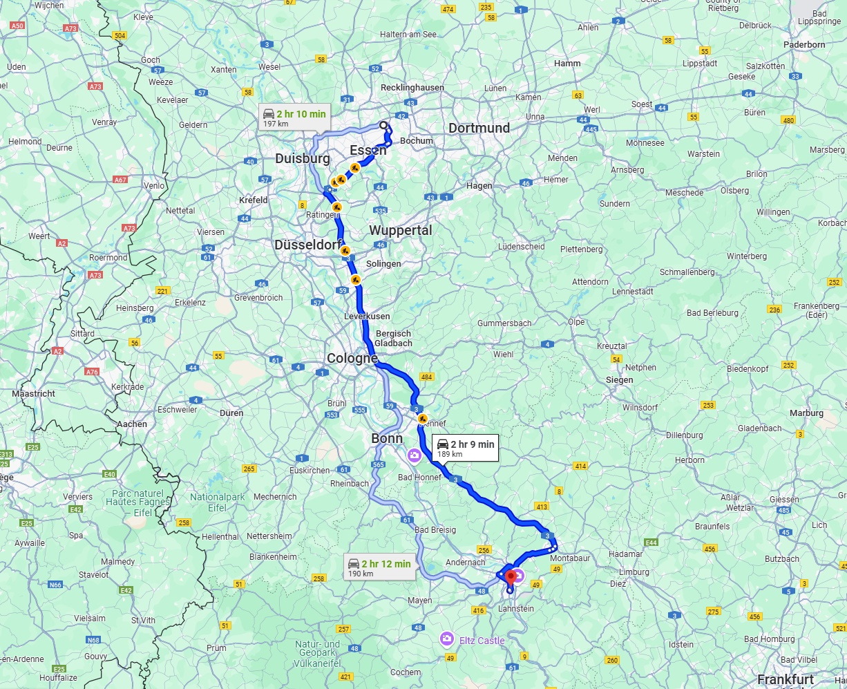 Anreise von Gelsenkirchen Zu Koblenz Über via A3