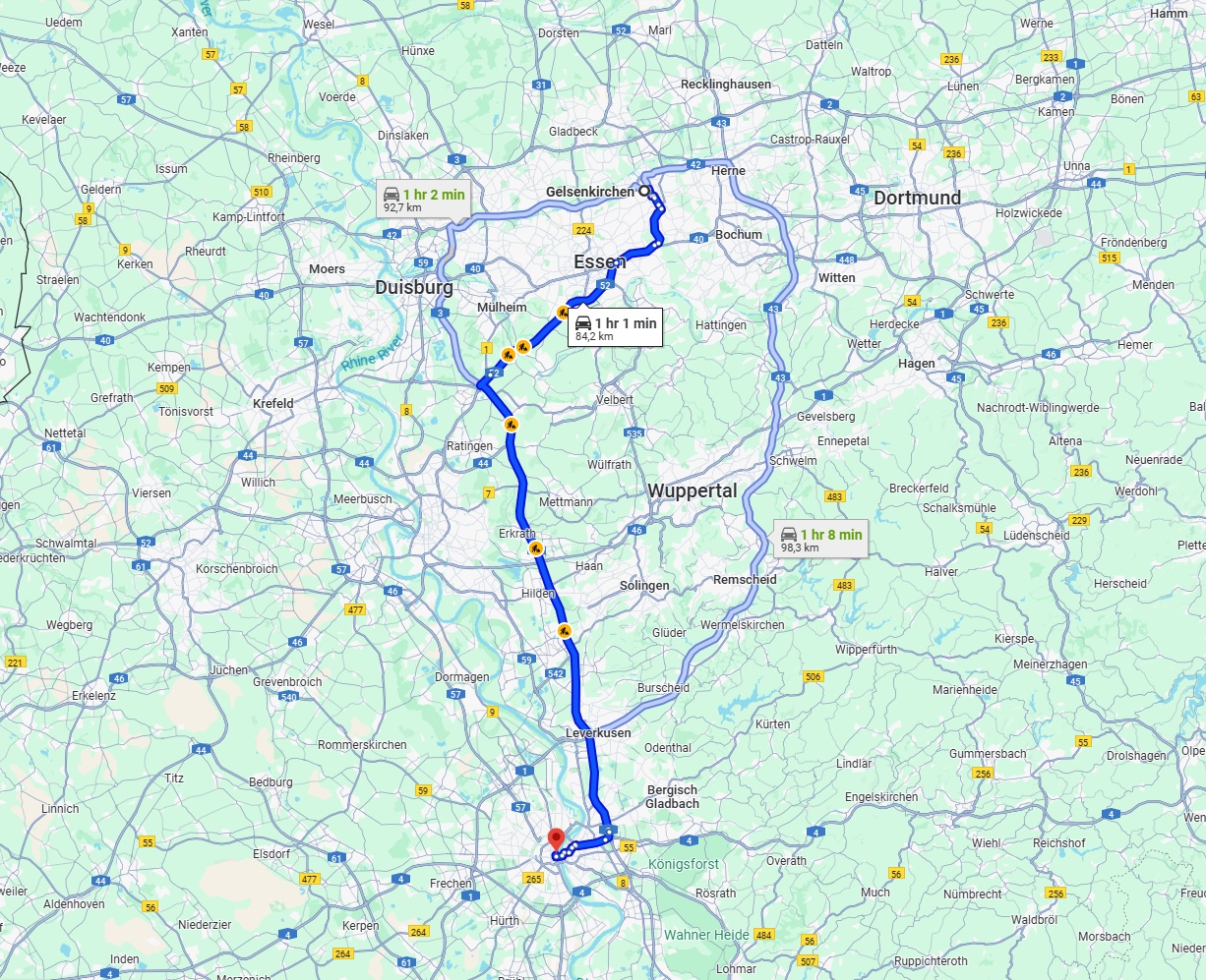 Anreise von Gelsenkirchen Zu Köln Über via A3