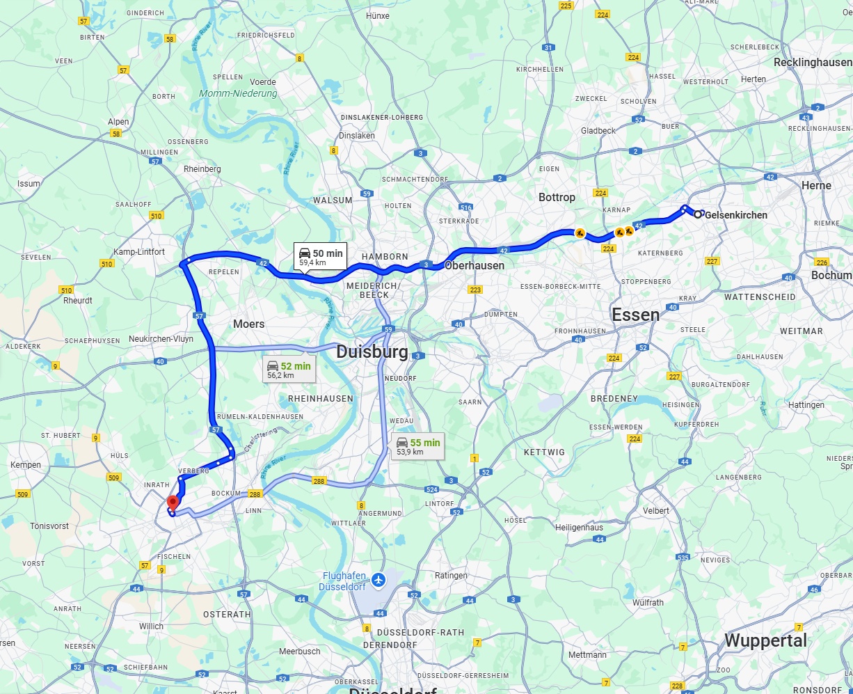 Anreise von Gelsenkirchen Zu Krefeld Über via A42