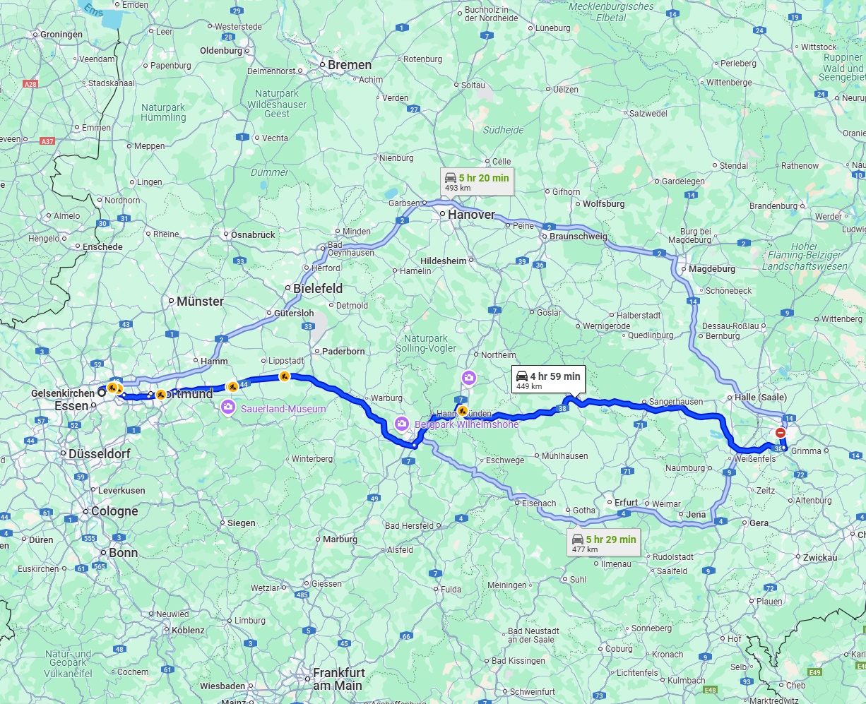Anreise von Gelsenkirchen Zu Leipzig Über via A44 and A38