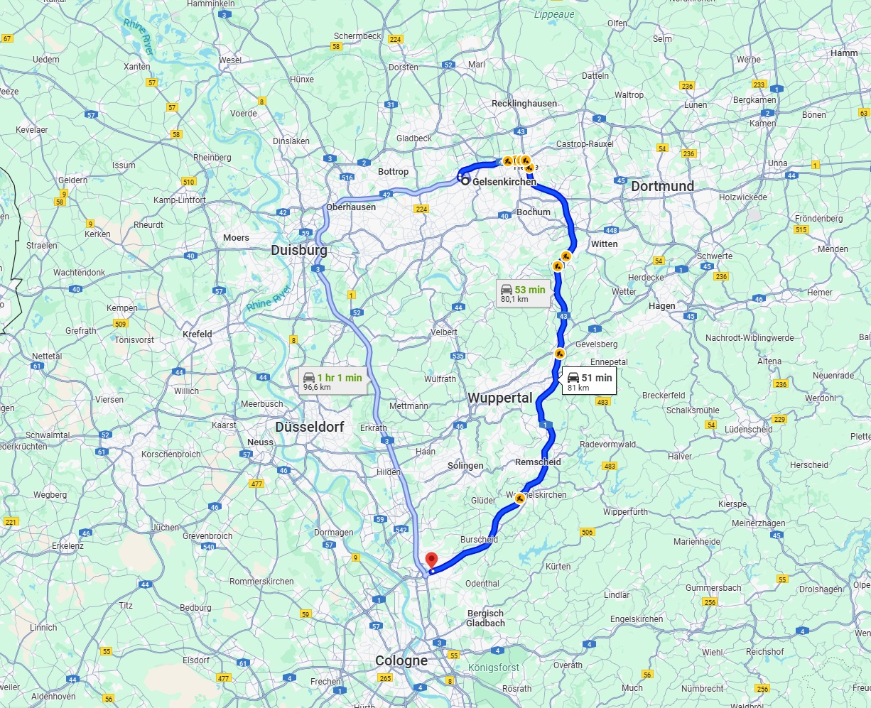 Anreise von Gelsenkirchen Zu Leverkusen Über via A43 and A1