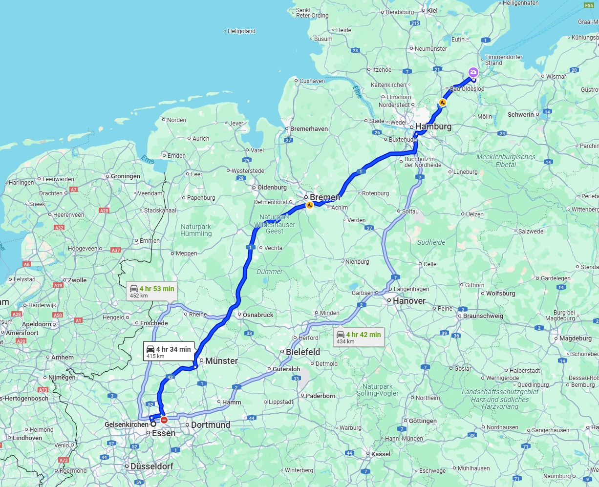 Anreise von Gelsenkirchen Zu Lübeck Über via A1