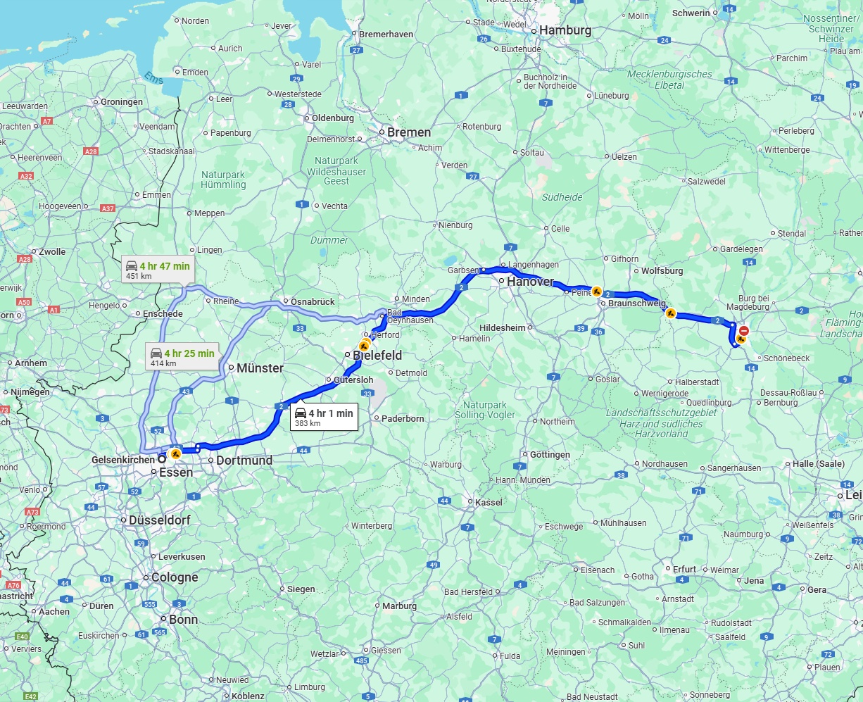 Anreise von Gelsenkirchen Zu Magdeburg Über via A2
