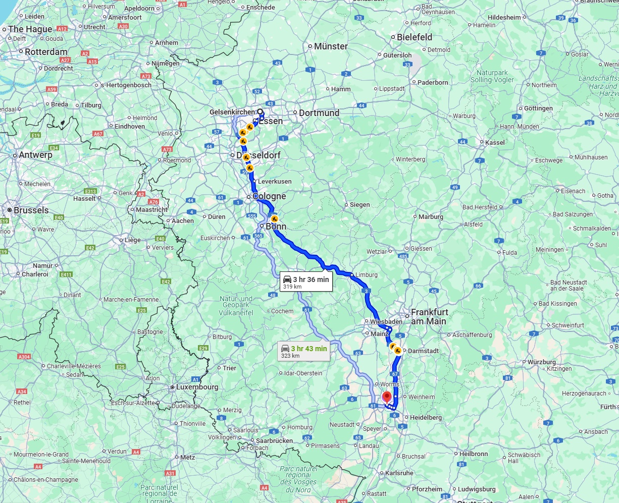 Anreise von Gelsenkirchen Zu Mannheim Über via A3