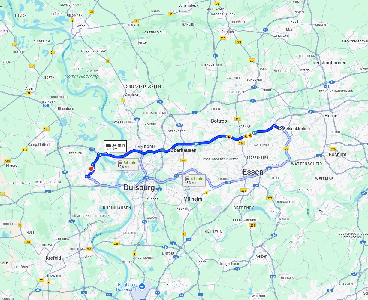 Anreise von Gelsenkirchen Zu Moers Über via A42