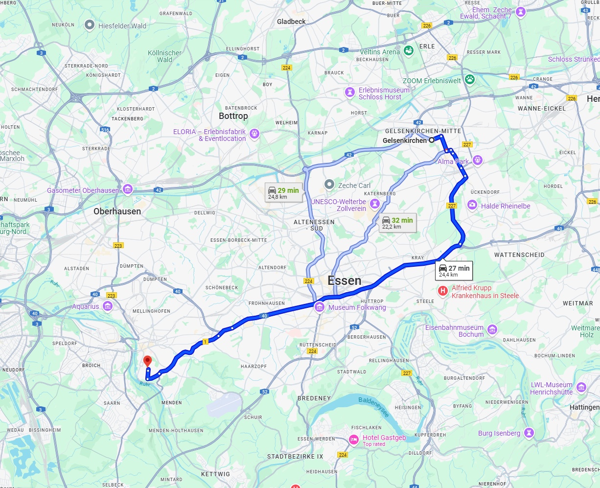 Anreise von Gelsenkirchen Zu Mülheim an der Ruhr Über via A40