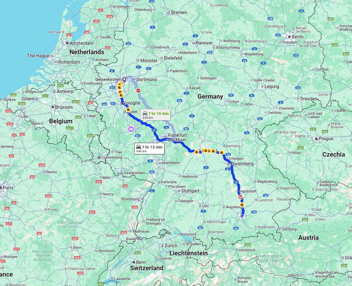 Anreise von Gelsenkirchen Zu München Über via A3