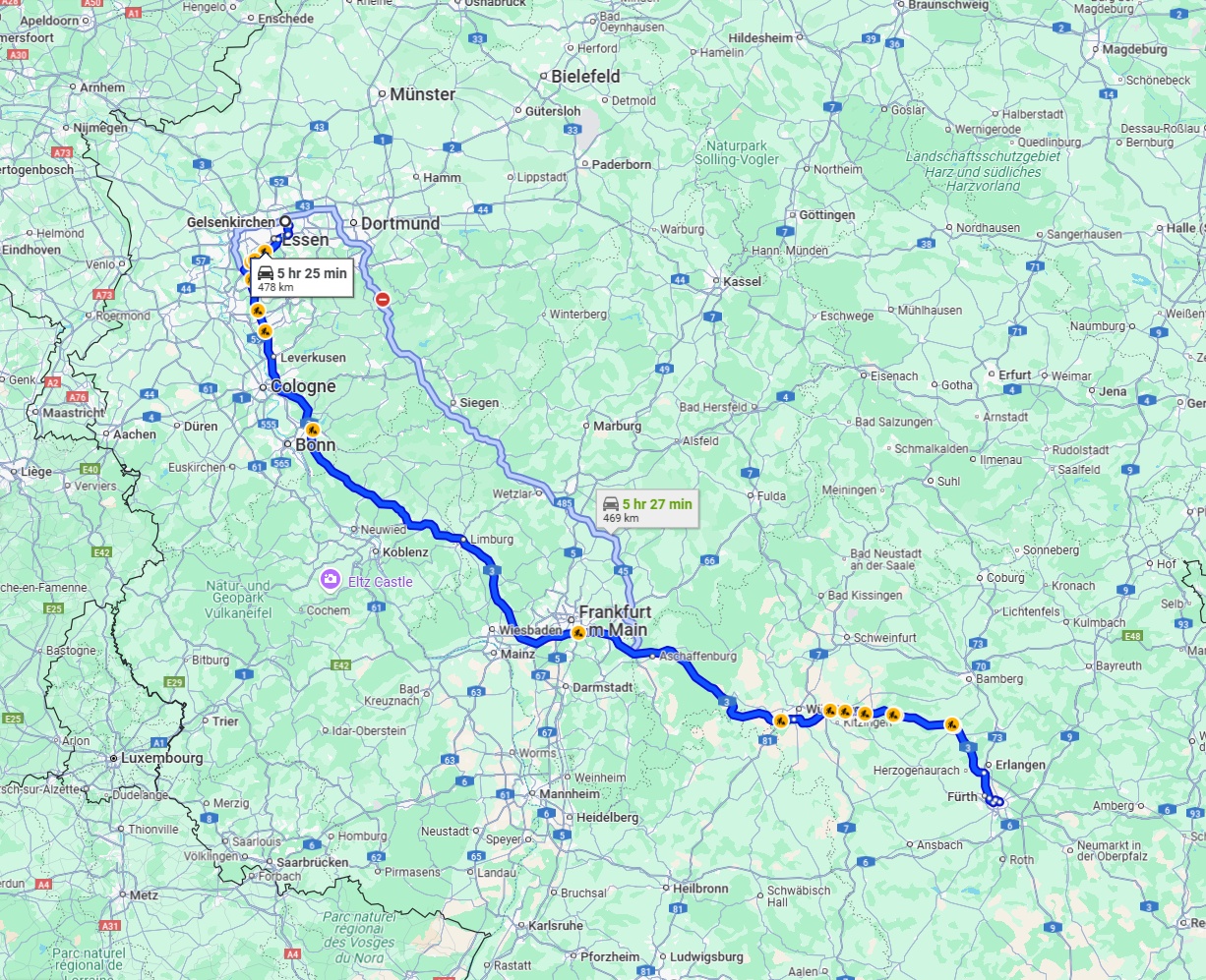 Anreise von Gelsenkirchen Zu Nürnberg Über via A3