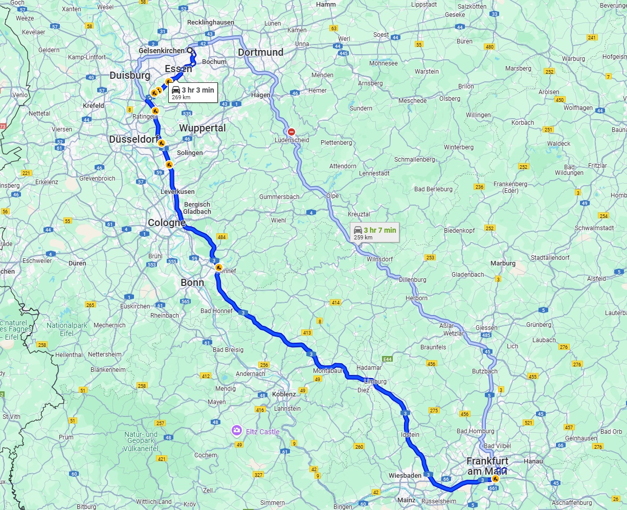 Anreise von Gelsenkirchen Zu Offenbach am Main Über via A3
