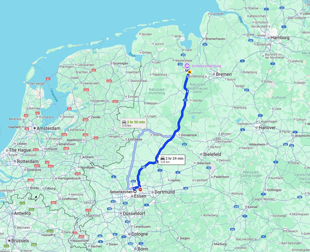 Anreise von Gelsenkirchen Zu Oldenburg Über via A1
