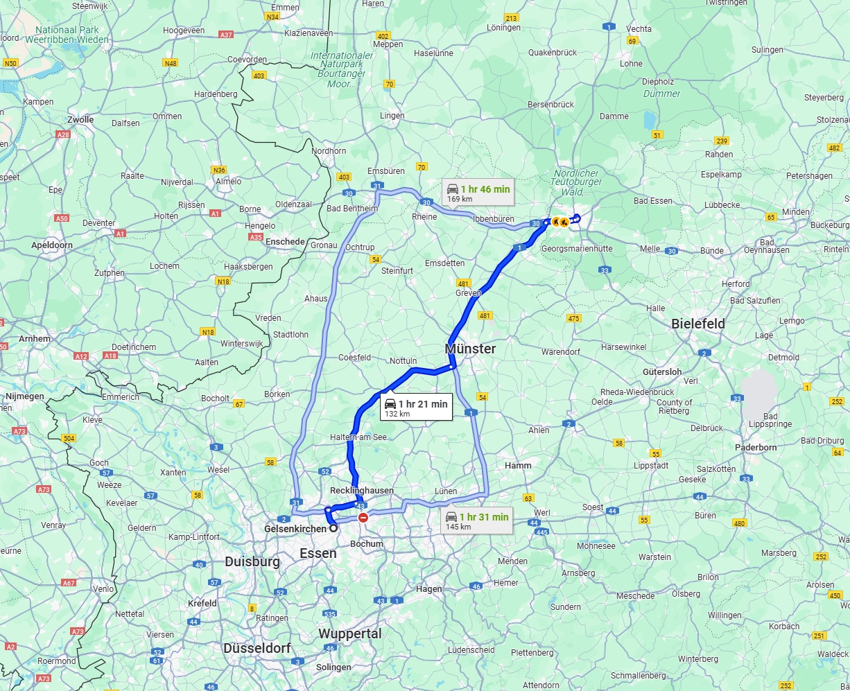 Anreise von Gelsenkirchen Zu Osnabrück Über via A43 and A1