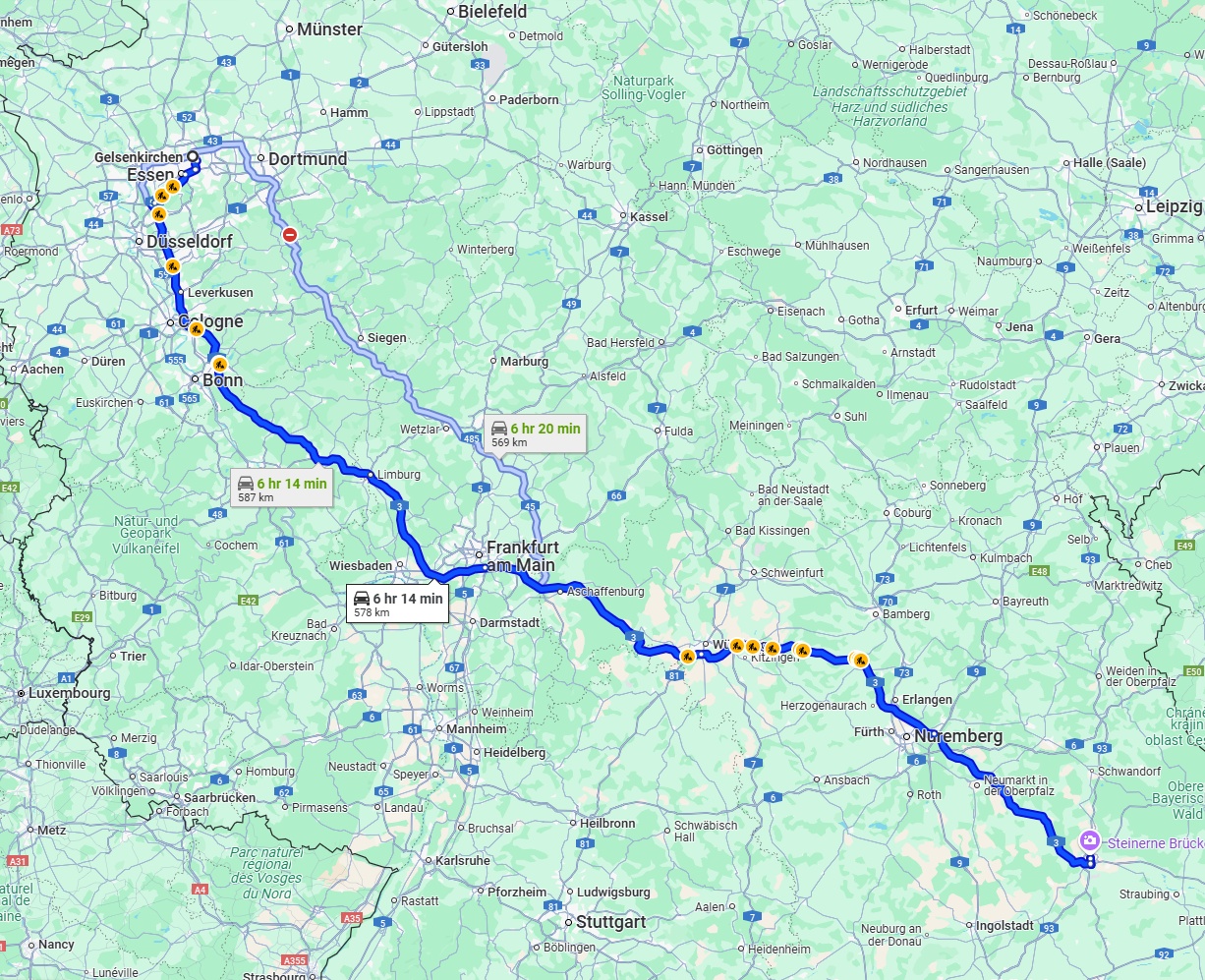 Anreise von Gelsenkirchen Zu Regensburg Über via A3