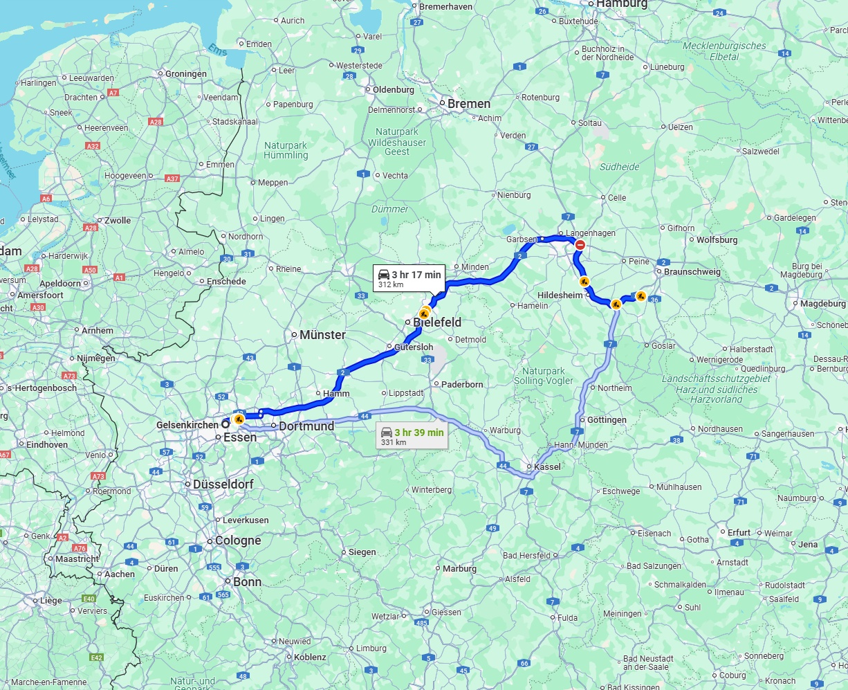 Anreise von Gelsenkirchen Zu Salzgitter Über via A2