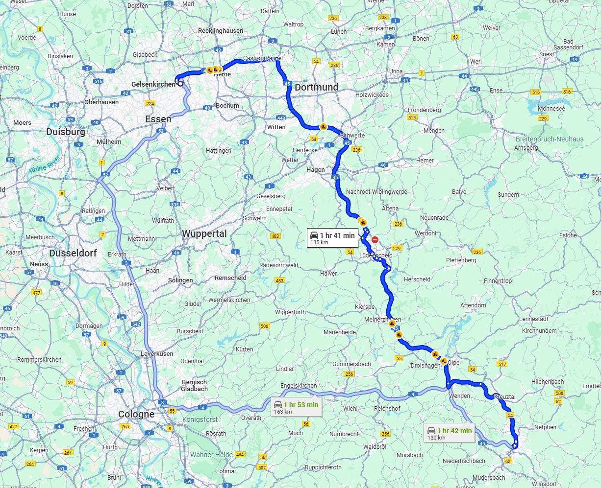 Anreise von Gelsenkirchen Zu Siegen Über via A45