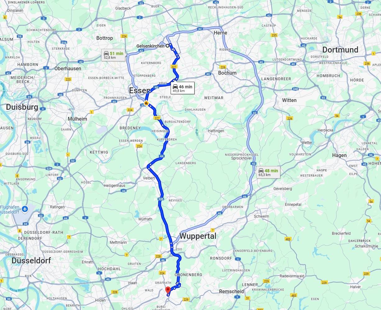 Anreise von Gelsenkirchen Zu Solingen Über via A535