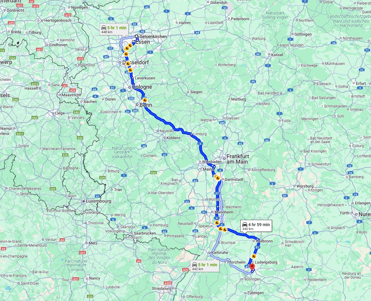 Anreise von Gelsenkirchen Zu Stuttgart Über via A3