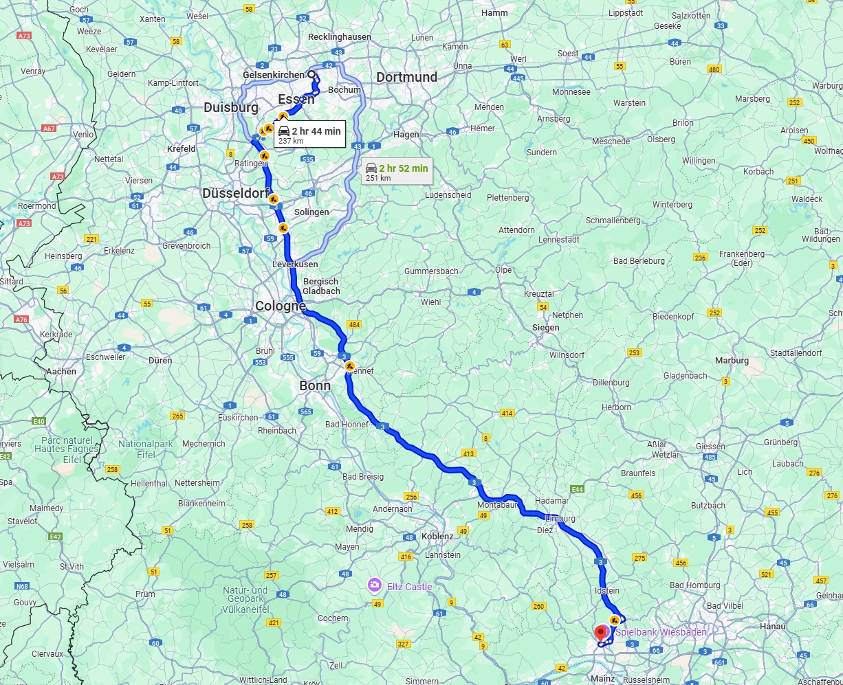 Anreise von Gelsenkirchen Zu Wiesbaden Über via A3