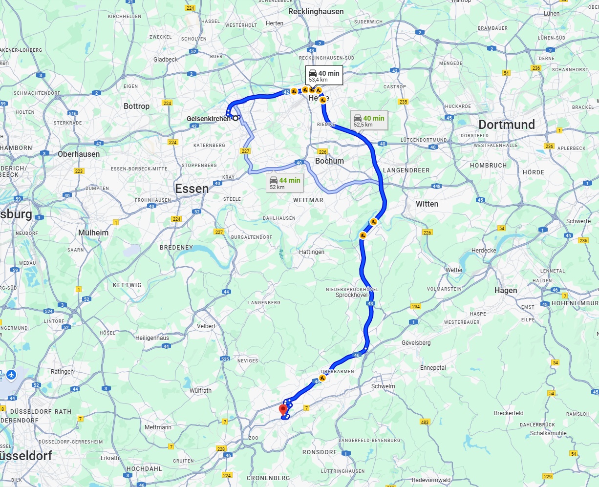 Anreise von Gelsenkirchen Zu Wuppertal Über via A43