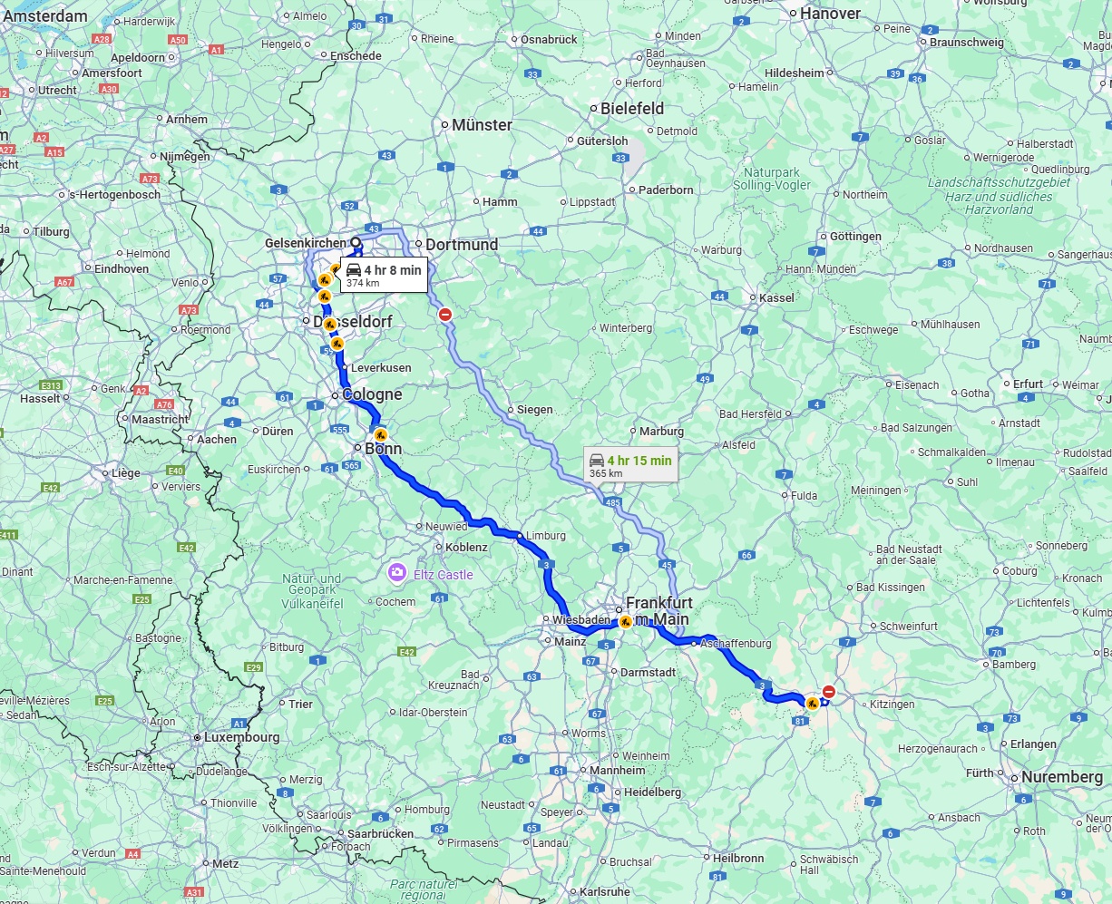 Anreise von Gelsenkirchen Zu Würzburg Über via A3