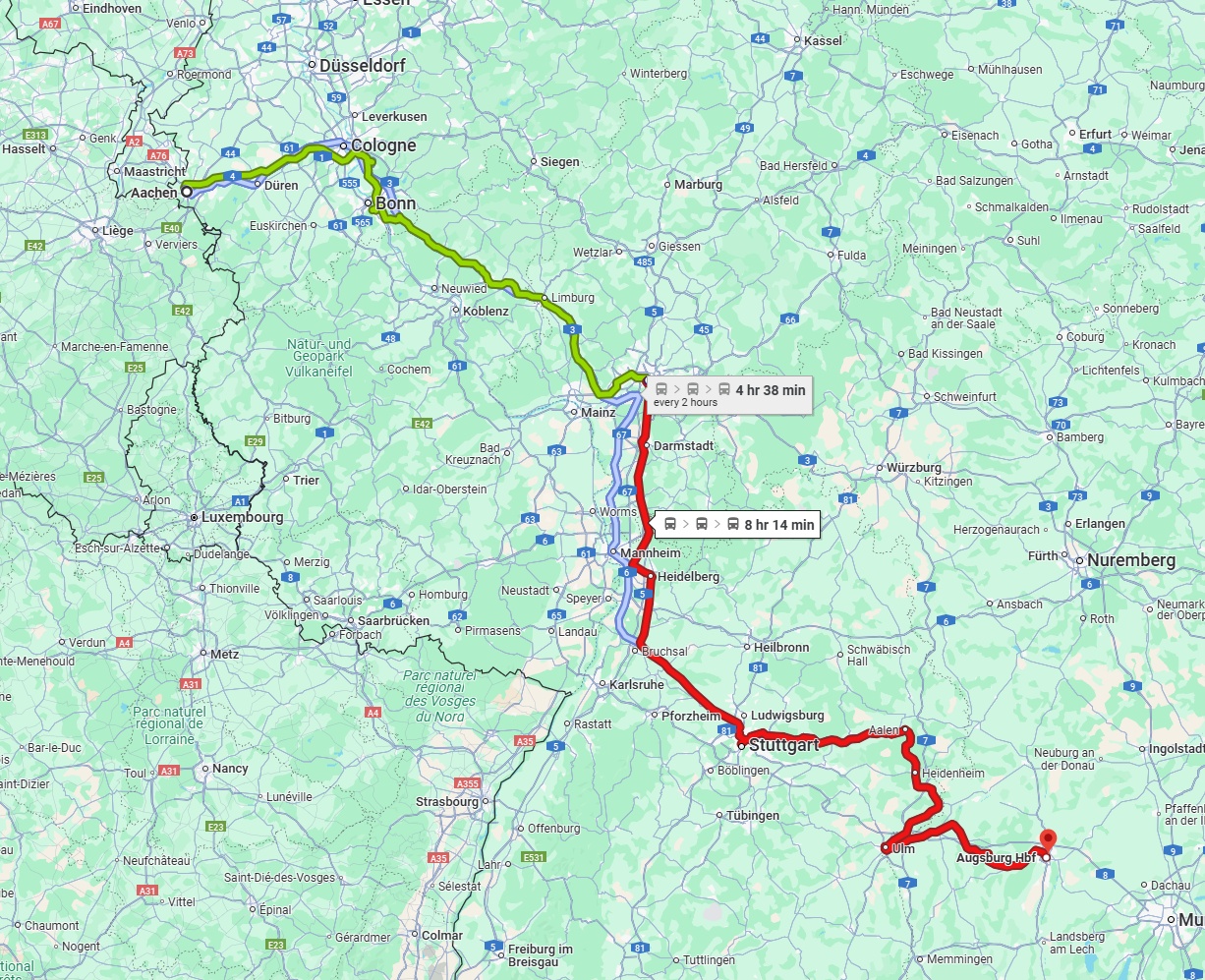 Anreise von Aachen Zu Augsburg Über 
