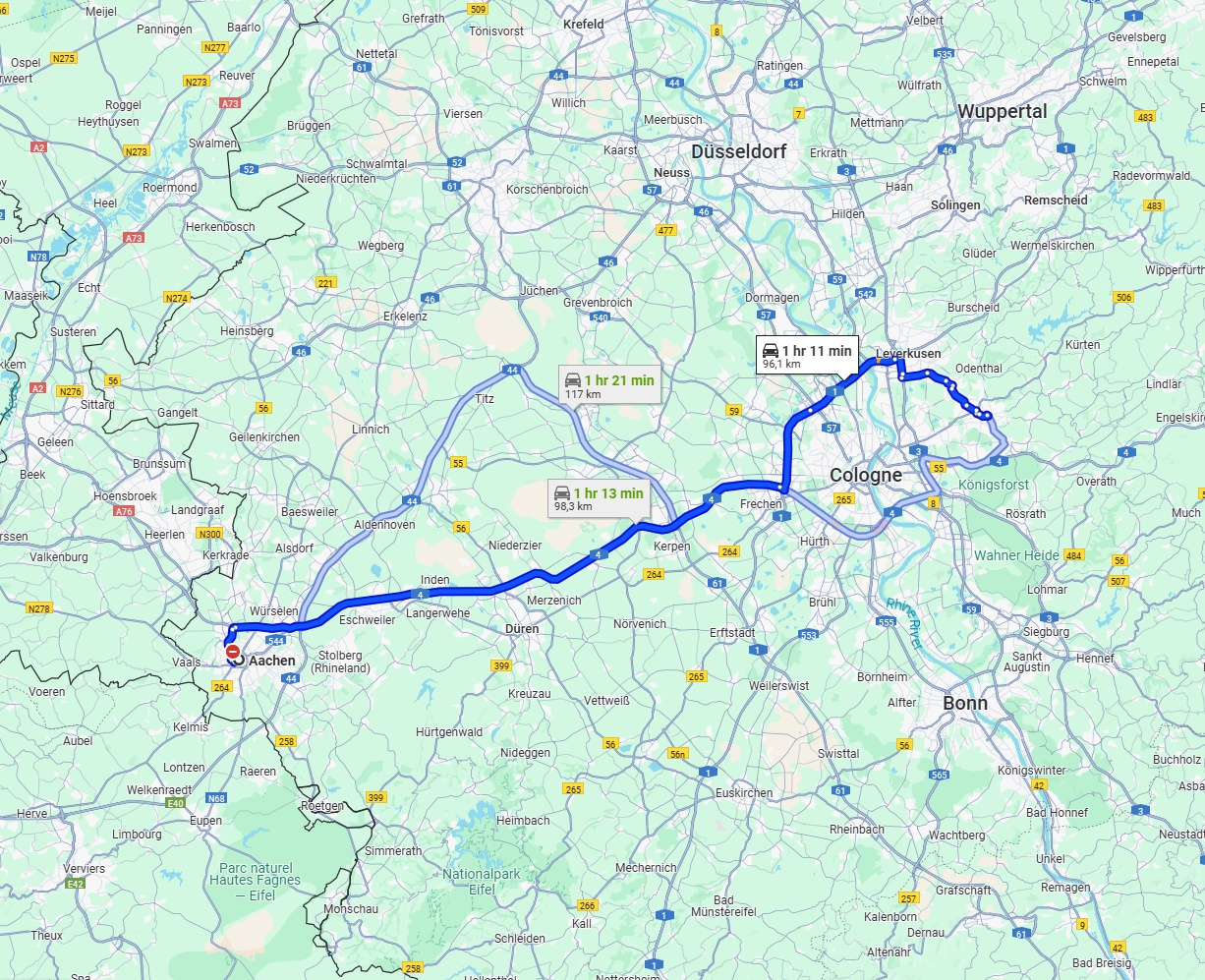Anreise von Aachen Zu Bergisch Gladbach Über via A4