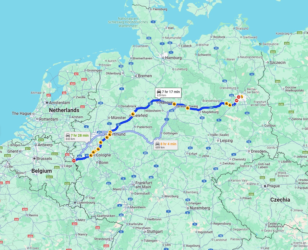Anreise von Aachen Zu Berlin Über via A2