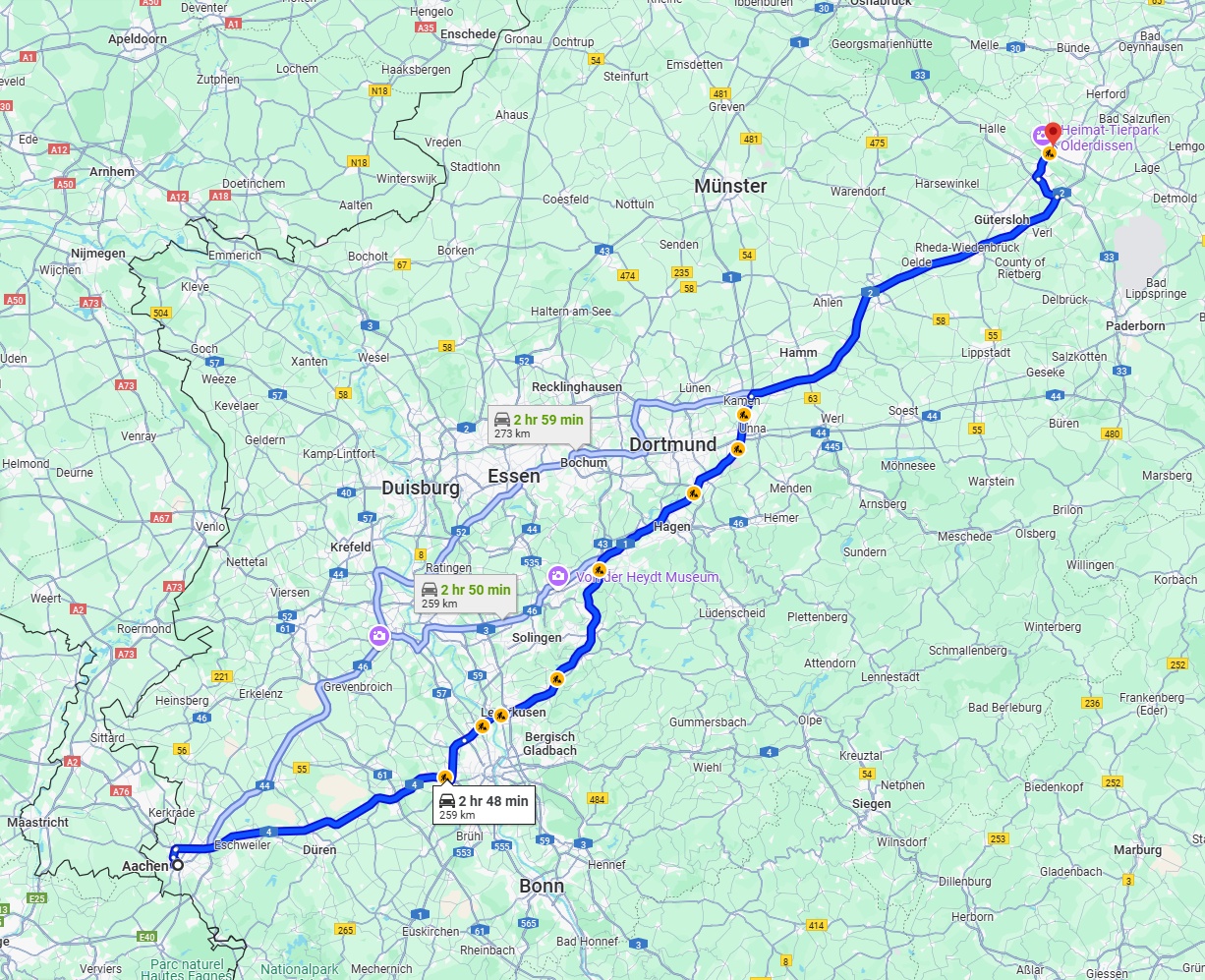 Anreise von Aachen Zu Bielefeld Über via A1 and A2