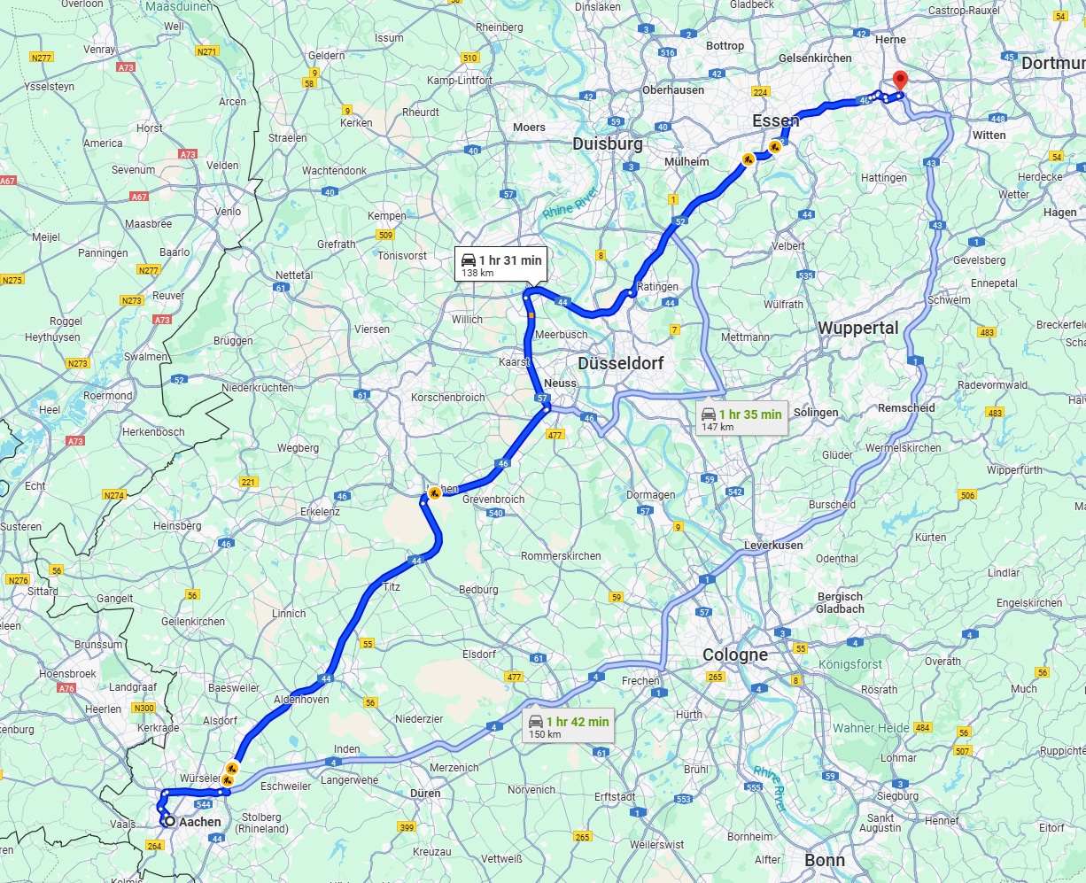 Anreise von Aachen Zu Bochum Über via A44